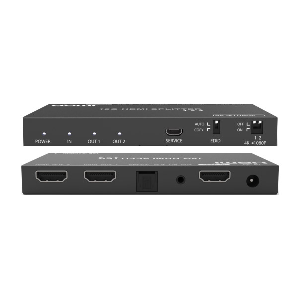 4K60 1 x 2 HDMI splitter with audio splitting/video scaling